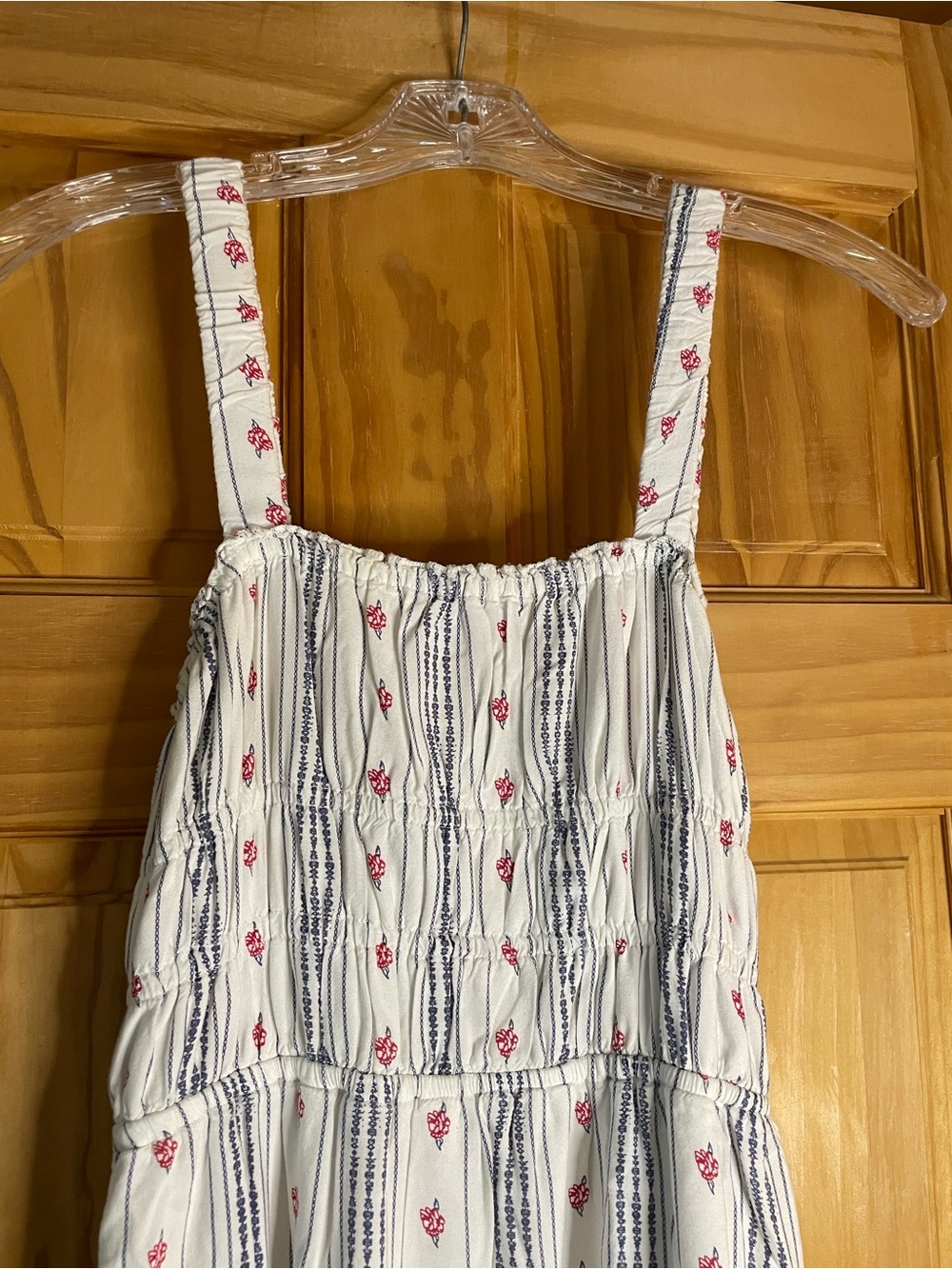 Women’s White Striped Maxi Dress with Pink Accents - Picture 2 of 4